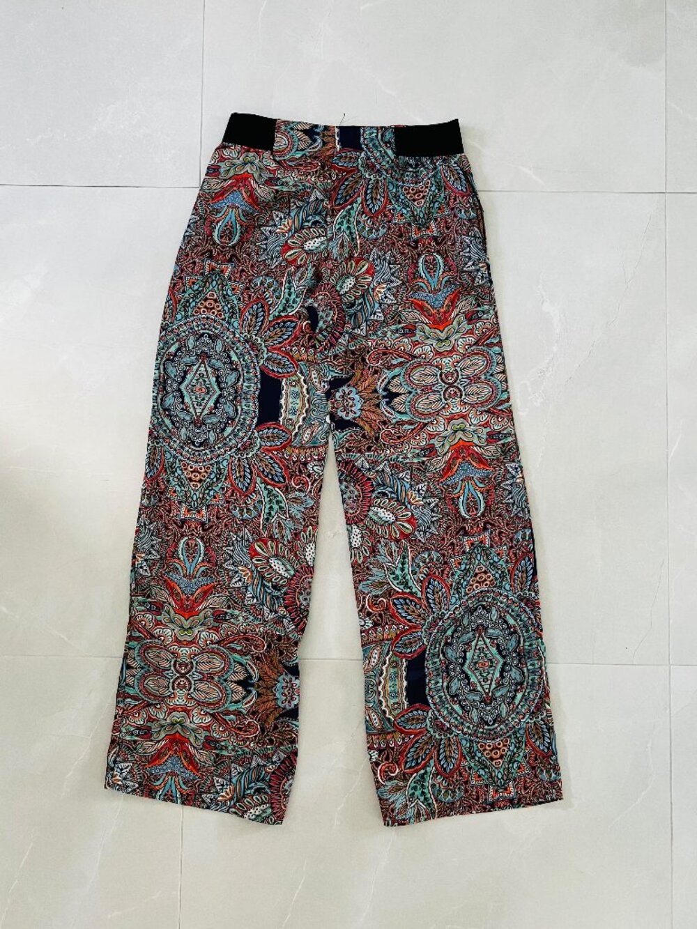 Zara Basic Boho Paisley Print Wide Leg Elastic Waist Pants (Size S)
